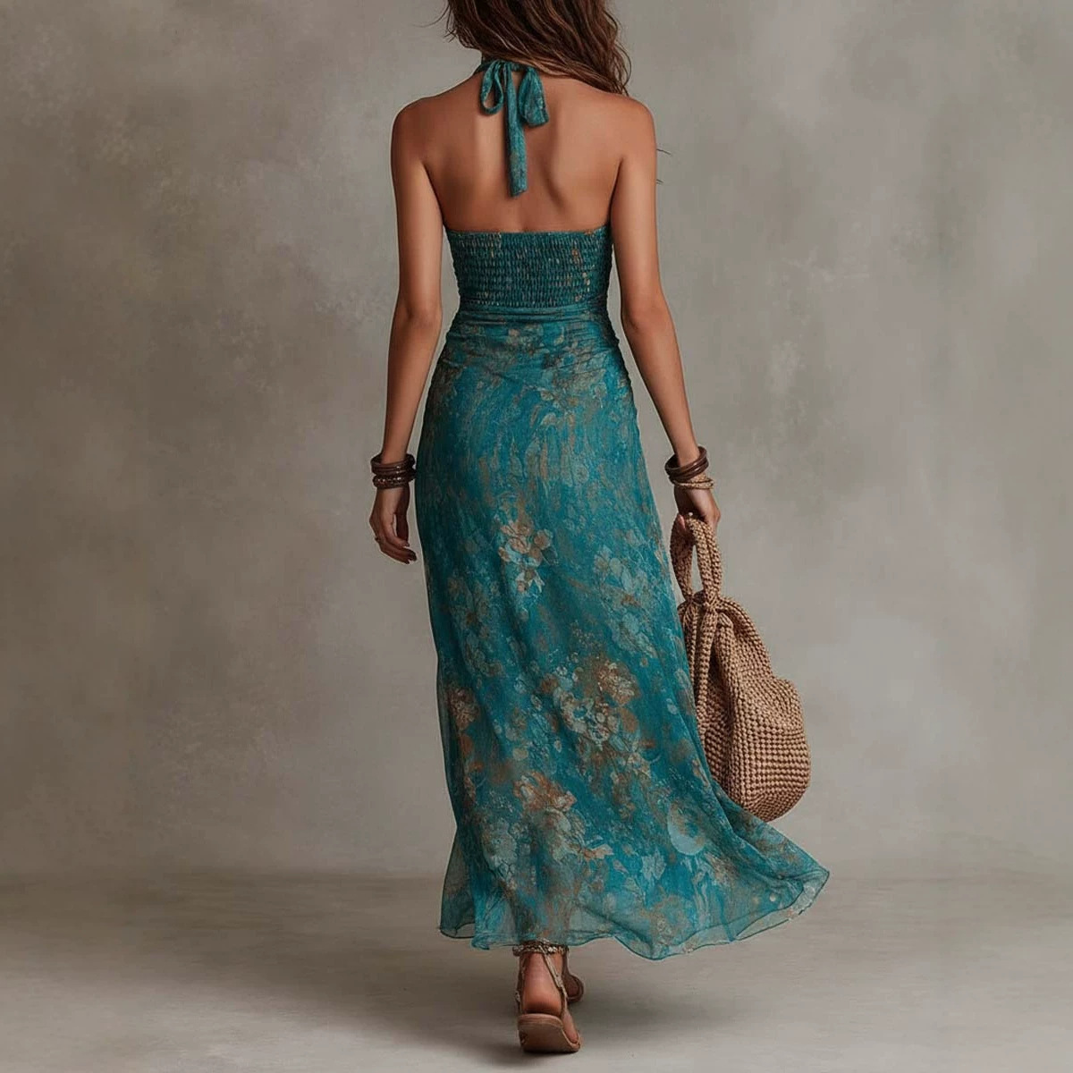 Gaun Boho Wanita dengan Kerah  - Maxi Dress Halter ulasan dan harga